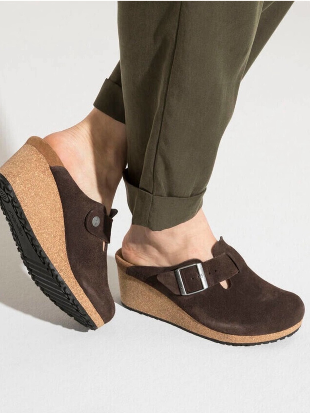 Birkenstock Papillio Fanny Women's Wedge Sandal 42 US 11 Roast Suede Clogs